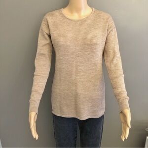 Kersh Marino Wool Cozy Minimalist m Beige Quilt Luxury Crew Neck Jumper Sweater.